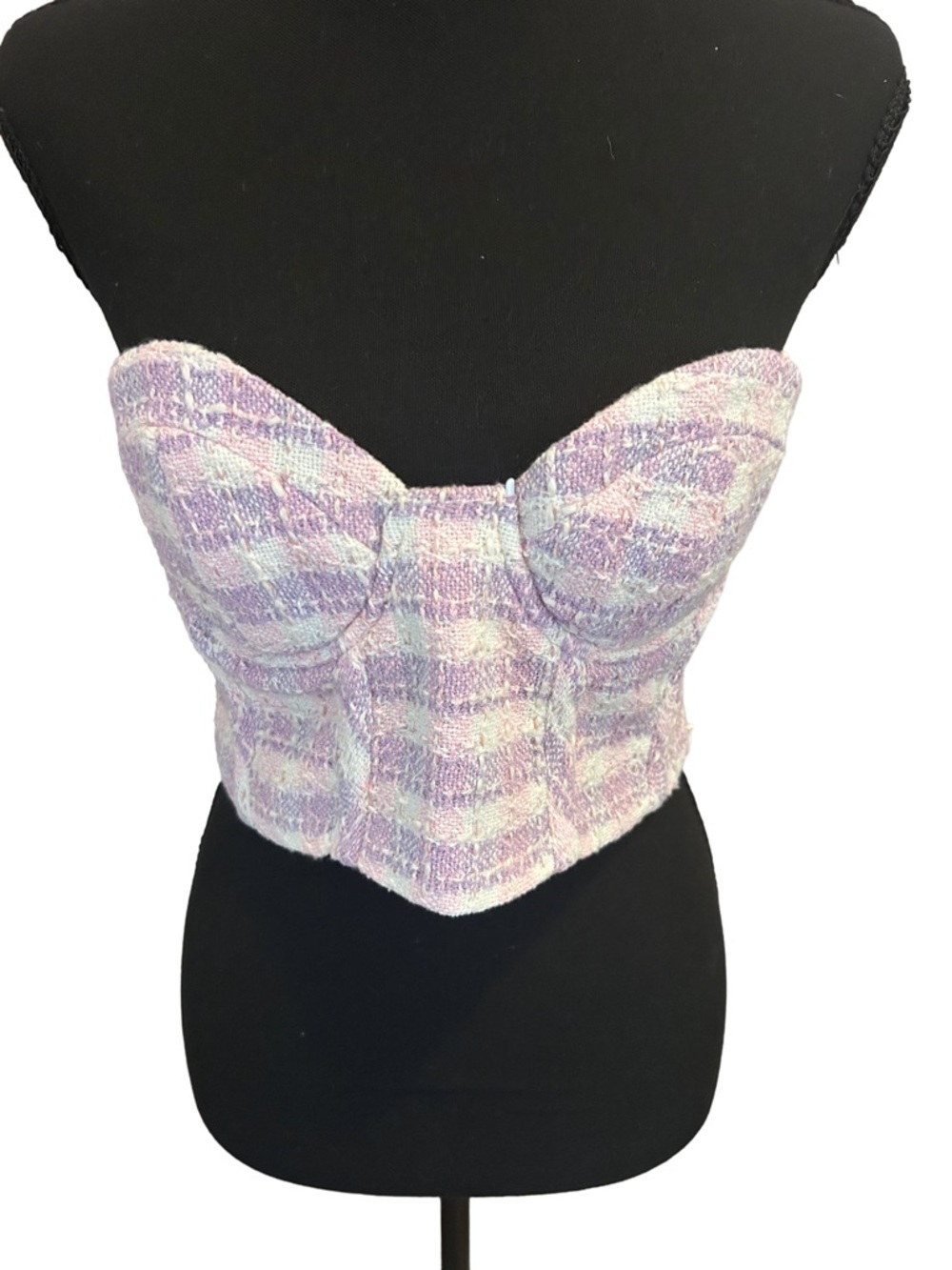 NWT Zara Lavender & White Tweed Bustier Top Size M